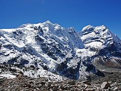 
From just off the Mera Glacier, the steep Mera Peak northwest face leads to the Mera Peak Central and North Summits. The Mera Peak Western (6255m) summit is on the far right.
